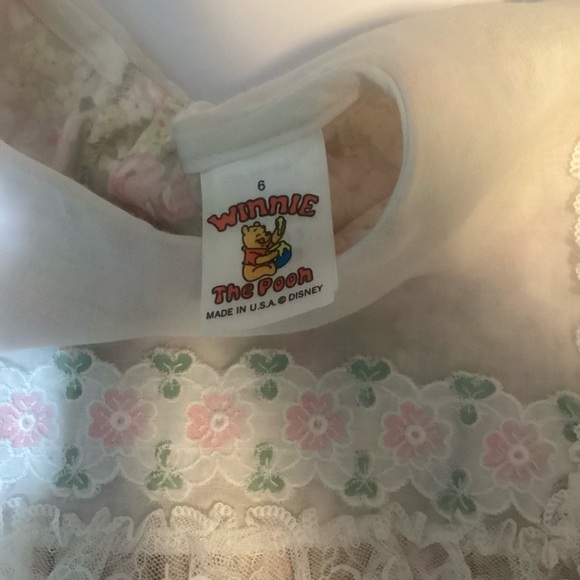 Vintage 80s Sears Winnie The Pooh Dress Floral Lace Trim - Picture 3 of 9